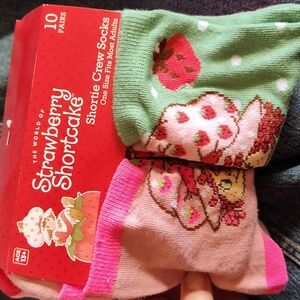 Strawberry Shortcake Women's Crew Socks - Green and Pink